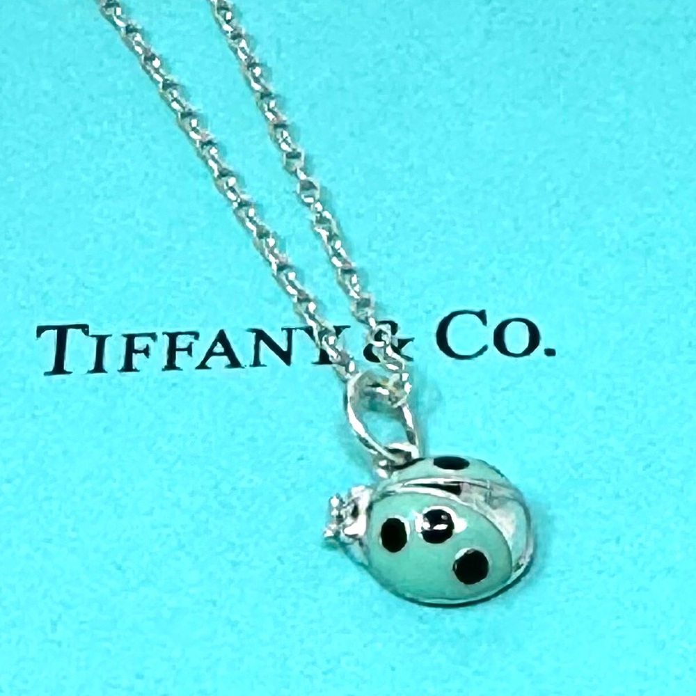 Authentic Tiffany & co. Enamel Blue / Black Lady Bug Pendant Necklaces. - Picture 7 of 12